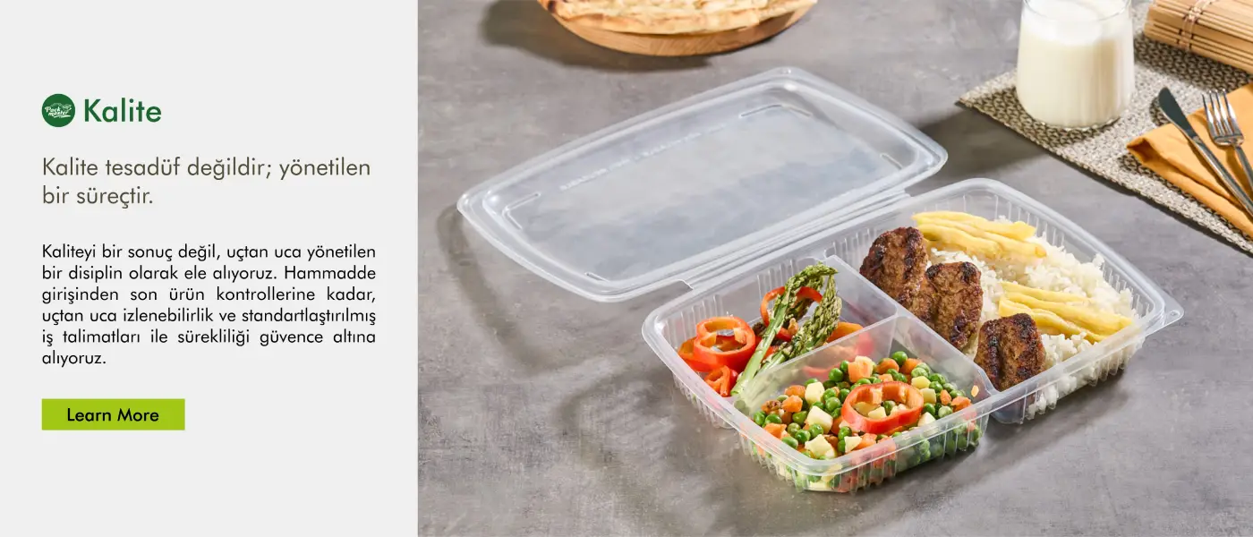 İzlenebilirlik ve yüksek kalite standartlarına sahip bölmeli paket servis kabı modelleri.