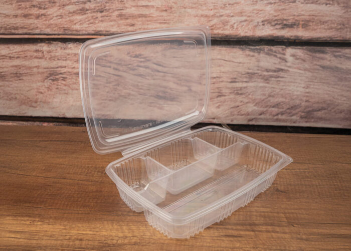 Packmaster CF04 4-Compartment Leakproof and Tamper Evident Kebab Container Open Lid View