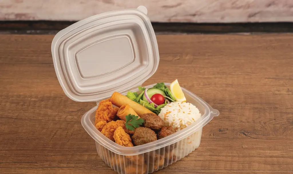 Packmaster CF13 250 cc kare gıda kabı içerisinde meze ve şarküteri sunum örneği; sızdırmaz emniyet kilitli profesyonel paketleme.