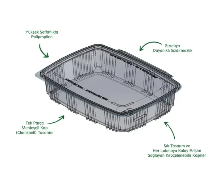 Paket servis kabı detayları, kapak yapısı ve gıda taşımaya uygun tasarım