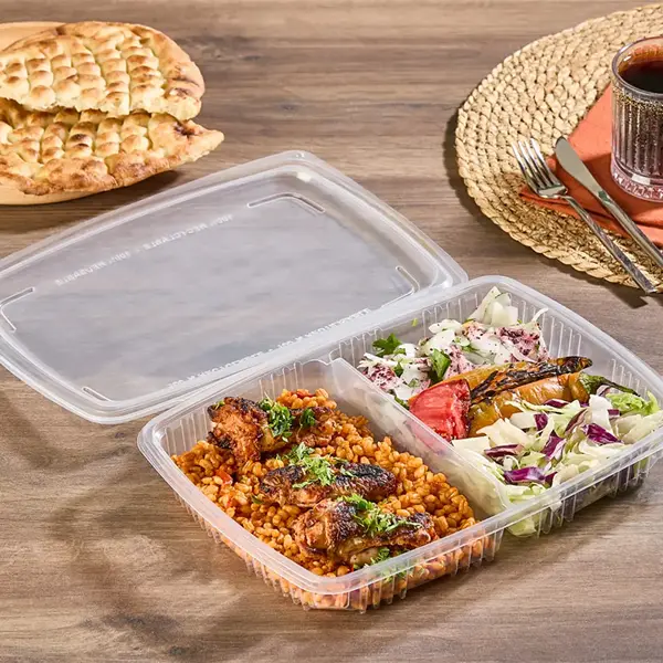 Wholesale compartment takeout containers with multi-section base and leak-resistant lids for meal packaging.